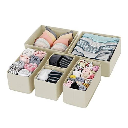6 Pack Foldable Drawer Organizer Dividers Cloth Storage Box Closet Dresser Organizer Cube Fabric Containers By INNOVENT ECOM LLP