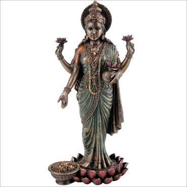 Polishing India Hindu Goddess Maa Laxmi Idol Bronze Statue - Standing Devi Lakshmi Cold Cast Sculpture Temple