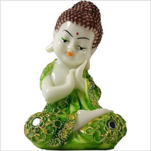 Polishing Marble Finish Baby Buddha Statue Green Showpiece Home Decor Idol Handcrafted Gift