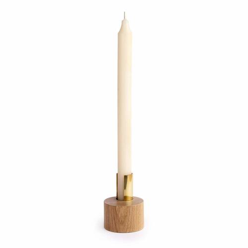 SMALL WOODEN CANDLE HOLDER WITH BRASS SUPPORT