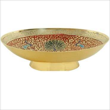 Painting Brass Decorative Bowl Dry Fruit Bowl  Beautiful Red Color Peacock Design Kitchenware Gift