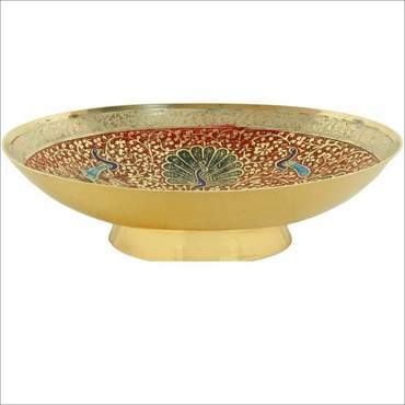 Brass Decorative Bowl Dry Fruit Bowl Beautiful Red Color Peacock Design Kitchenware Gift