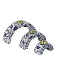 Leaf Engraved White Rainbow Candle Holder Set Of Three