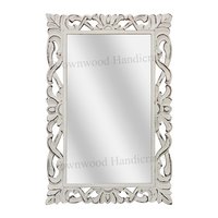 Hand-carved Wooden Mirror Frame - 36x24 Inches | Burnt White Antique Color, Polished Finish, Perfect For Home And Wedding Decoration