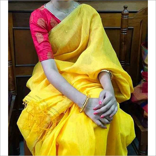 Buy CHARUKRITI Yellow Handloom with All Over Embroidery Work With  Unstitched Blouse online