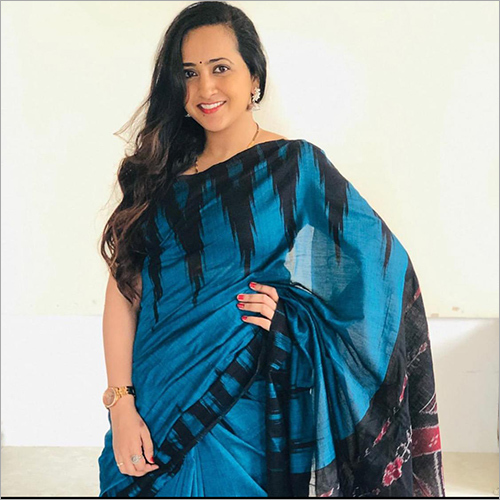Party Wear Designer Blue Khadi Fabric Saree