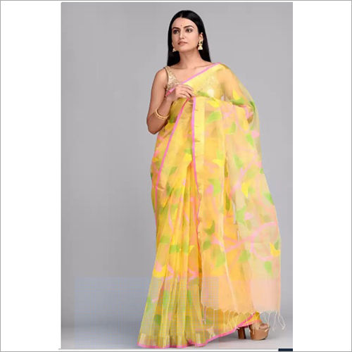 Yellow Designer Muslin Jamdani Saree