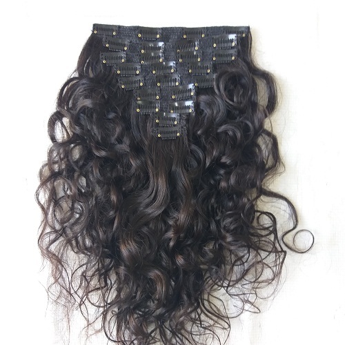 Natural Black Steamed Afro Kinky Curly Clip In Hair Extensions