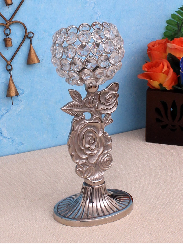 BRASS THREE DIFFERENT SIZE OF CRYSTAL AND DIAMOND CANDLE HOLDER