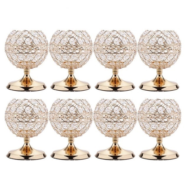 BRASS THREE DIFFERENT SIZE OF CRYSTAL AND DIAMOND CANDLE HOLDER