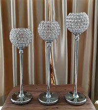 BRASS THREE DIFFERENT SIZE OF CRYSTAL AND DIAMOND CANDLE HOLDER