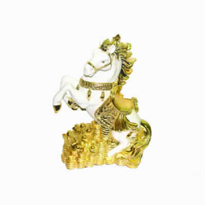 Polyresin White and Golden Fengshui Running Horse Galloping Stallion