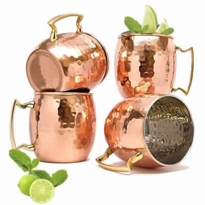 Ss Copper Hammered Mug Set