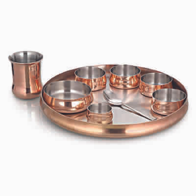 Stainless Steel And Copper Dinner Set of Nine