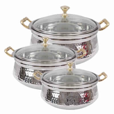 Stainless Steel Serving Handi Bowl With Glass Lid