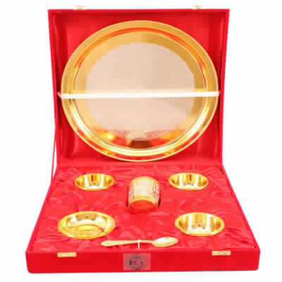 7 टुकड़ा Silver Plated Gold Polish Dinner Set