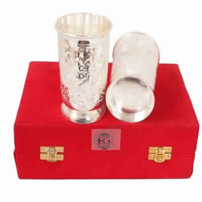 Designer Silver Plated Set Of 2 Glass Goblet 200 ML Each By KING INTERNATIONAL