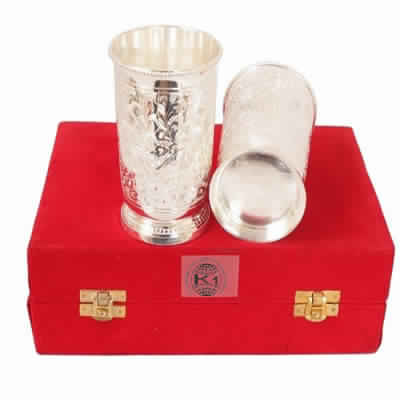 Designer Silver Plated Set Of 2 Glass Goblet 200 ML Each