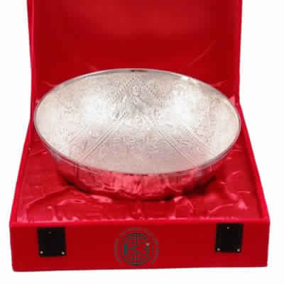 Handmade Silver Plated Designer Big Round Bowl Gift Packing Box