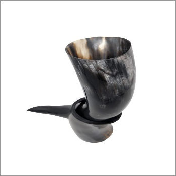 Natural Buffalo Drinking Horn With Horn Stand