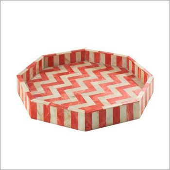 Bone Inlay Octangle Tray In White and Red Color