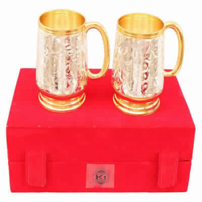 Golden Color Silver Plated Gold Polished Classic 2 Mug Set