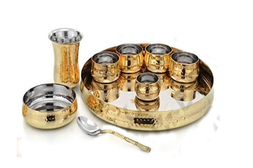 Stainless Steel And Copper Hammered Dinner Set 9 Pcs