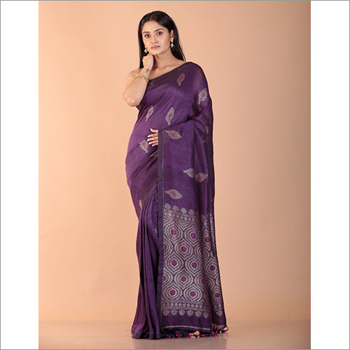 Blue Ladies Ethnic Linen Saree