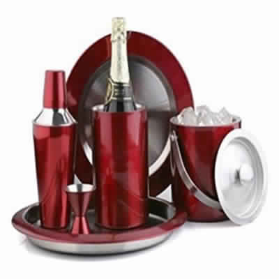 Stainless Steel Red Colored Bar Set