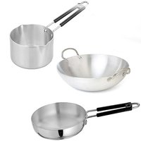 Aluminium Cookware Set - Silver, Polished Finish | Durable, Lightweight, Heat-efficient, Various Shapes Including Round Pan, Wok, And Saucepan