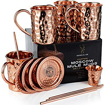 4 Copper Hammered Mule Mug Set By KING INTERNATIONAL