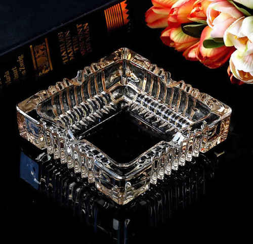Fancy Crystal Square Designer Ash Tray - Color: Transparent