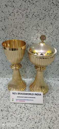 brass chalice and ciborium with paten set of two church supplies