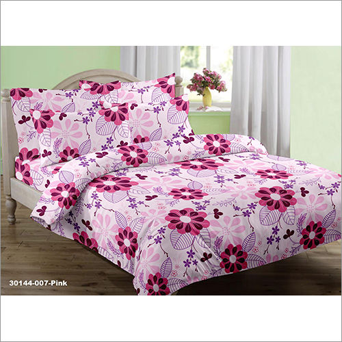 100% Cotton Pink Floral Printed Bed Cover