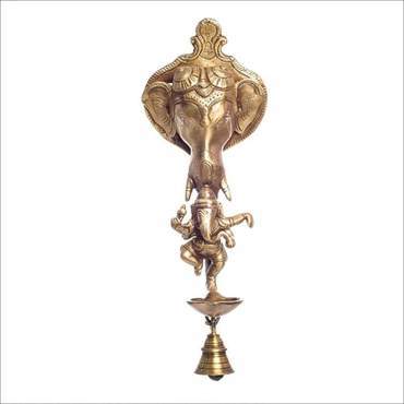 Golden Decorative Dancing Ganesha Idol Brass Statue Of Lord Ganesha With Bell And Diya