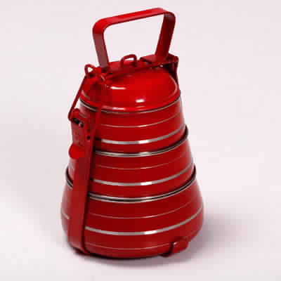 Red Colored Silver Touch Pyramid Shape Lunch Box