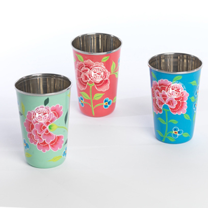 Enamle Floral Print Stainless Steel Glass