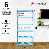 Kitchen Rack - Stainless Steel & Abs Plastic, 6-layer Large Design In Cyan Blue - Versatile Storage For Kitchen, Living Room, Office, And More