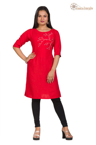 Red Zardosi Hand Embroidery Cotton Top