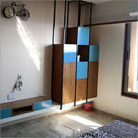 Designer Wooden Wardrobe - Wood Material, 72" X 36" X 18" Dimensions, Blue Color - Matte Finish, Adjustable Shelves, Stainless Steel Hardware, 1 Year Warranty