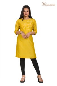 Cotton Kurti Top - Pure Cotton, Customized Size Options, Mustard Yellow Color - Zardosi Hand Embroidery, Perfect for All Seasons, Elegant Ethnic Wear for Ladies