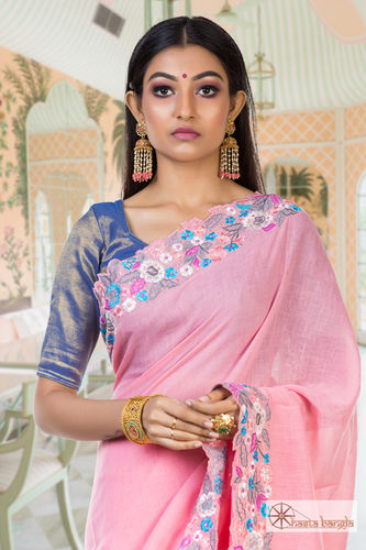 Pink Designer Embroidery Saree