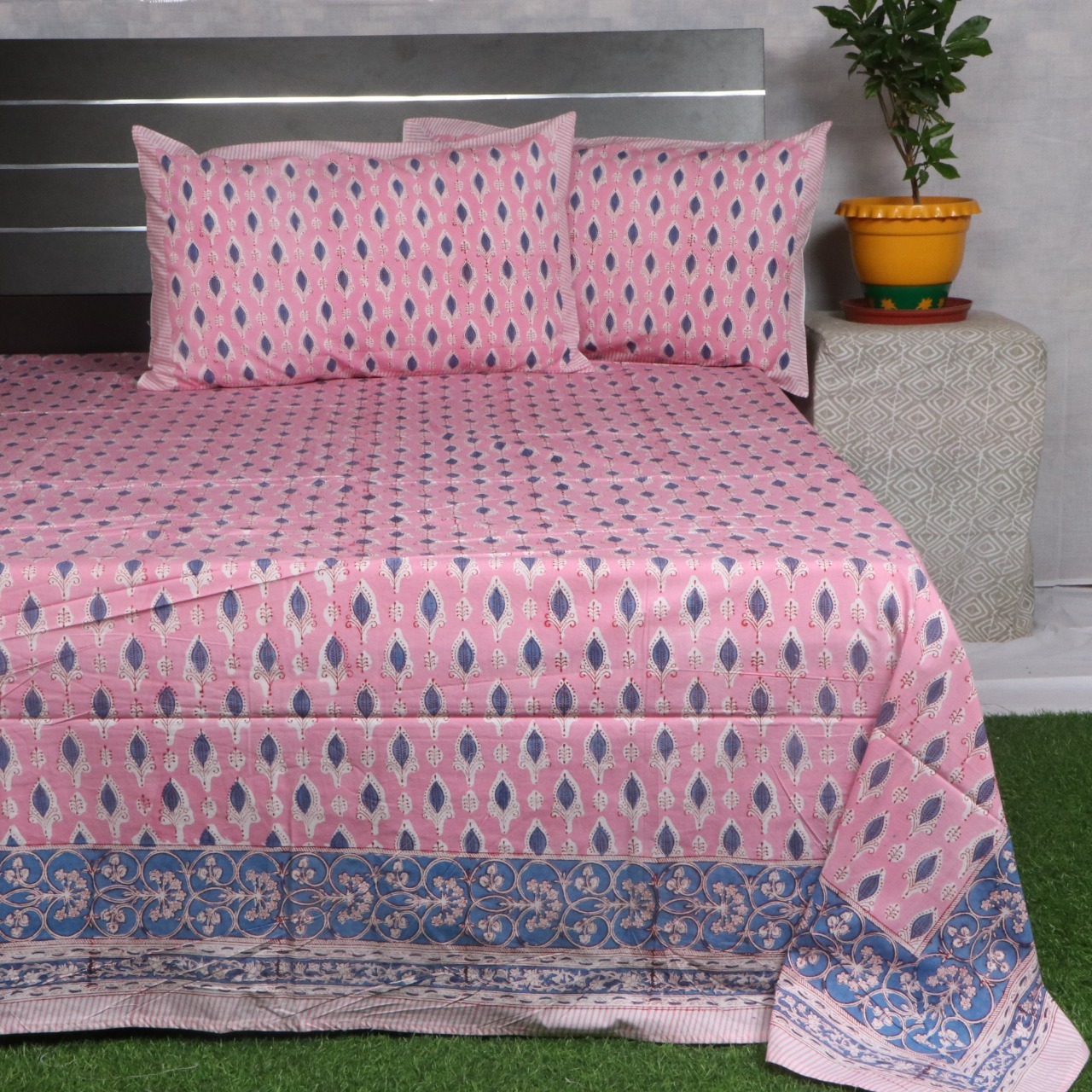 Hand block printed cotton bedsheets