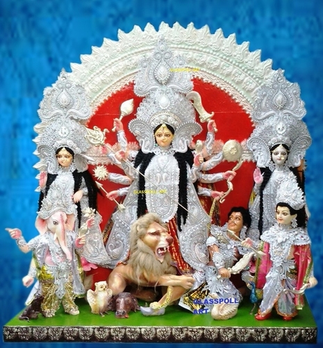 Fiberglass Durga Idol White Colour