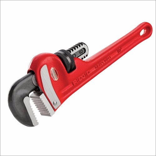 Adjustable Pipe Wrench - Cast Iron, 10 Inch Size, Red Paint Coated Finish | Industrial Tool for Pipe Gripping and Application