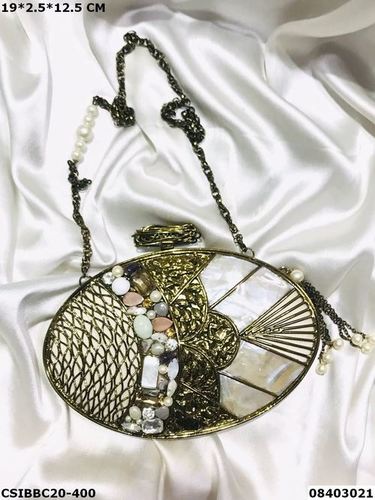 Brass Mother of Pearl Handcrafted Clutch Bag