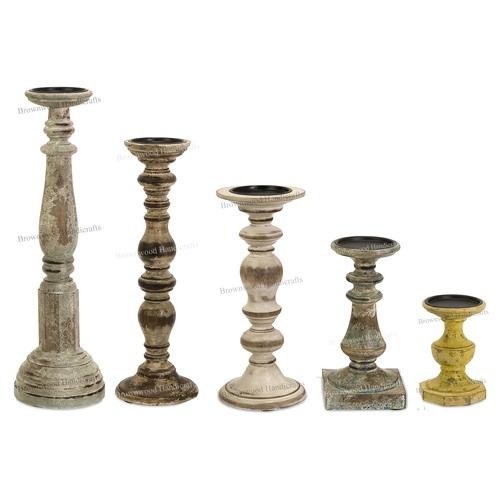 Carving Wooden Candle Holder Set Of 5