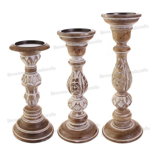 Carving Wooden Candle Holder Set Of 3