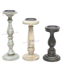 Hand-carved Wooden Candle Holder Set Of 3 - Multicolor Design, Handmade Finish For Arts And Crafts, Home Decoration And Unique Birthday Gifts