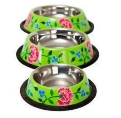 Designer Stainless Steel Round Printed Pet Bowl